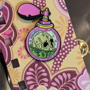Skull Perfume Bottle Enamel Pin - Pink and Green